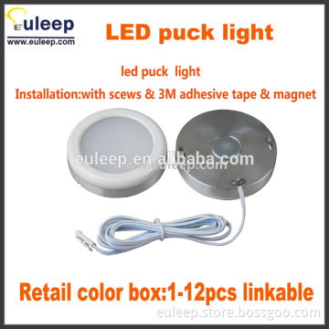 Set of 3 LED Under Cabinet Lighting Kit - 2Watt Warm White LED Puck Lights with UL-listed Power Adapter for Closet/kitchen